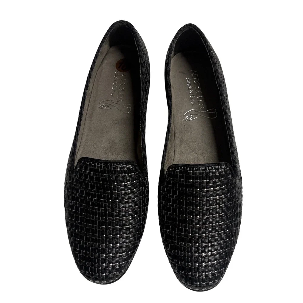 Ros Hommerson Woven‎ Leather Loafers Black Silver Metallic Flats Womens 10W